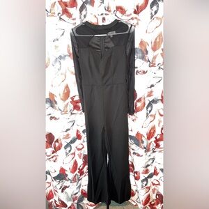 Long Sleeve Black Mesh-Yoke Jumpsuit